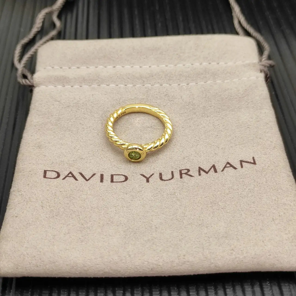 David Yurman Gold Petite Cable Green Diamond Ring
